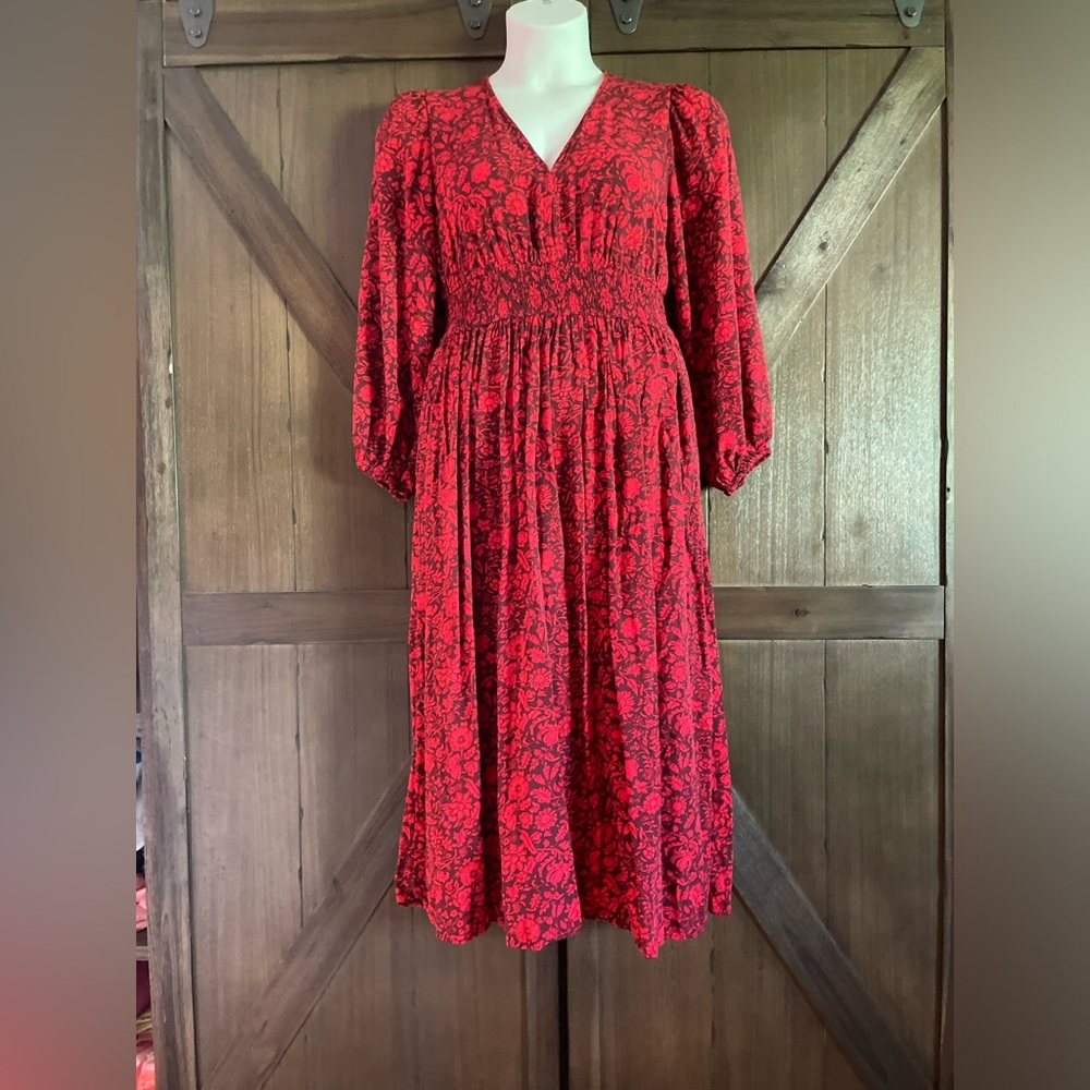 Women’s A-line Long Sleeve Wine Red Floral Dress